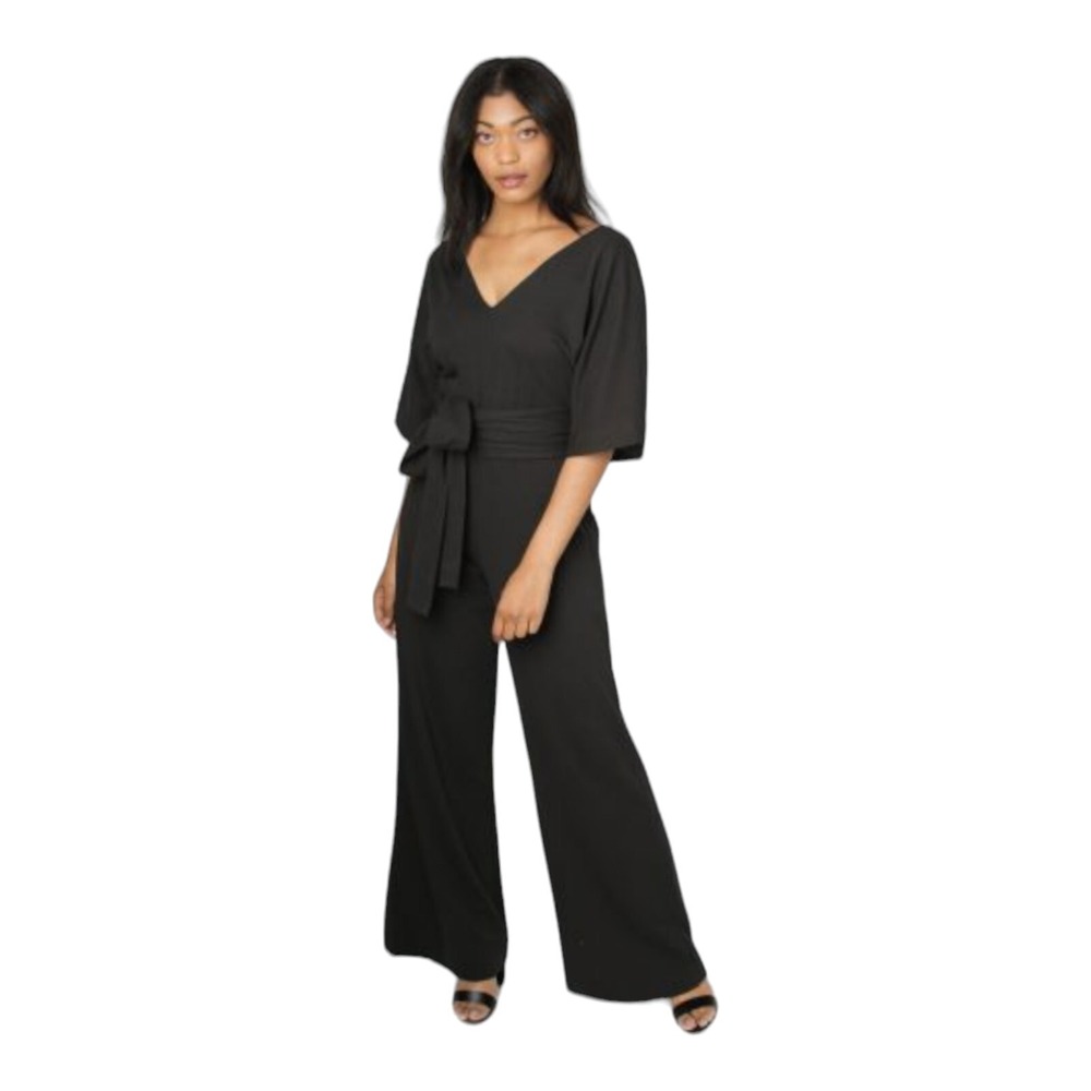 ABLE Women's XS Rosario Flutter Sleeve Jumpsuit Cotton Black $128